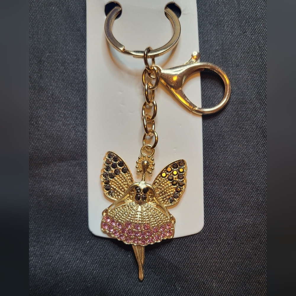 Mint Gold Fairy Keychain/Bag Charm With Rhinestones In Pink Or Purple & Gray NWT